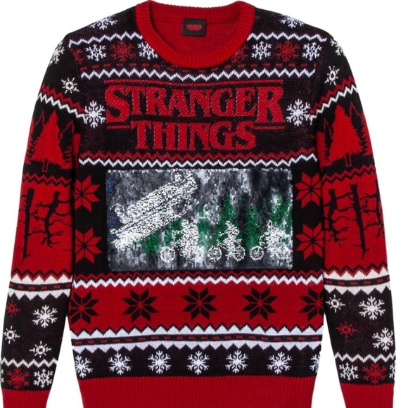 NWT Stranger Things Ugly Christmas Reversible Unisex Sweater Size Large - Picture 2 of 8